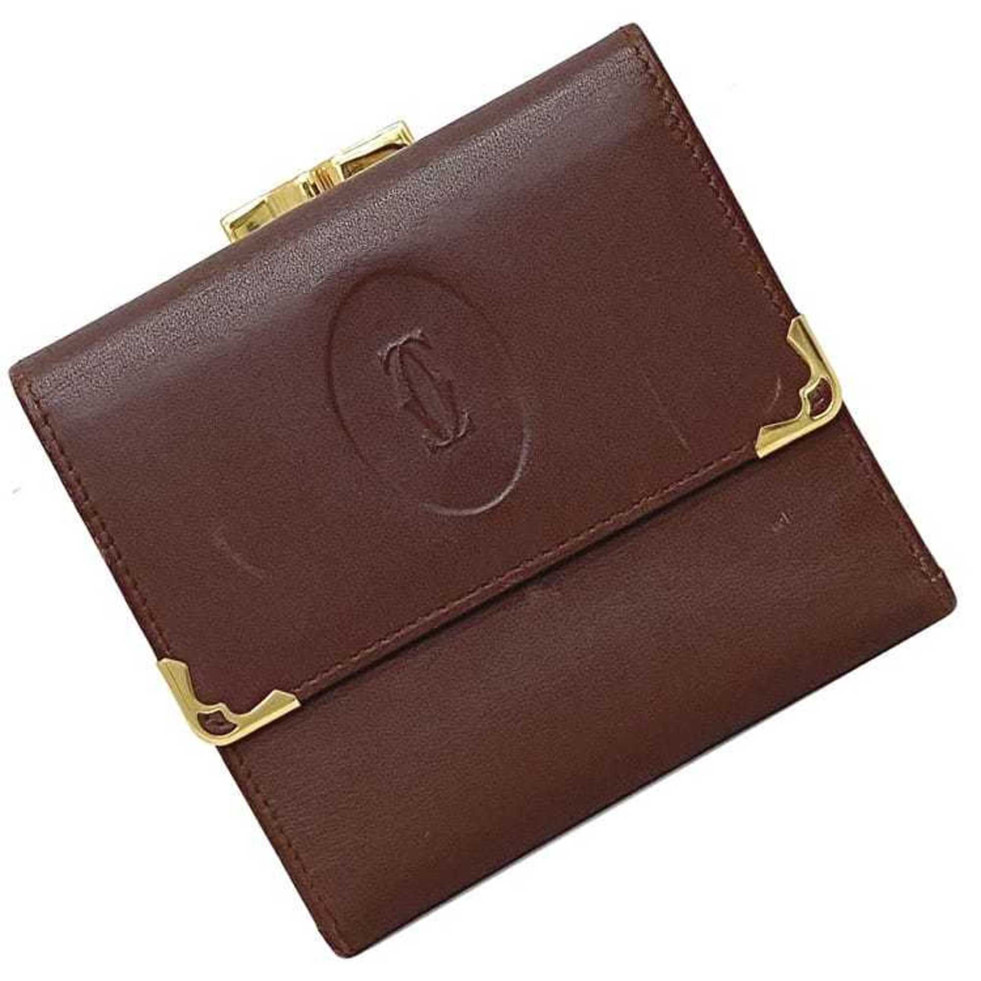 Cartier Bifold Wallet Bordeaux Gold Must Leather Gp Fold Women's